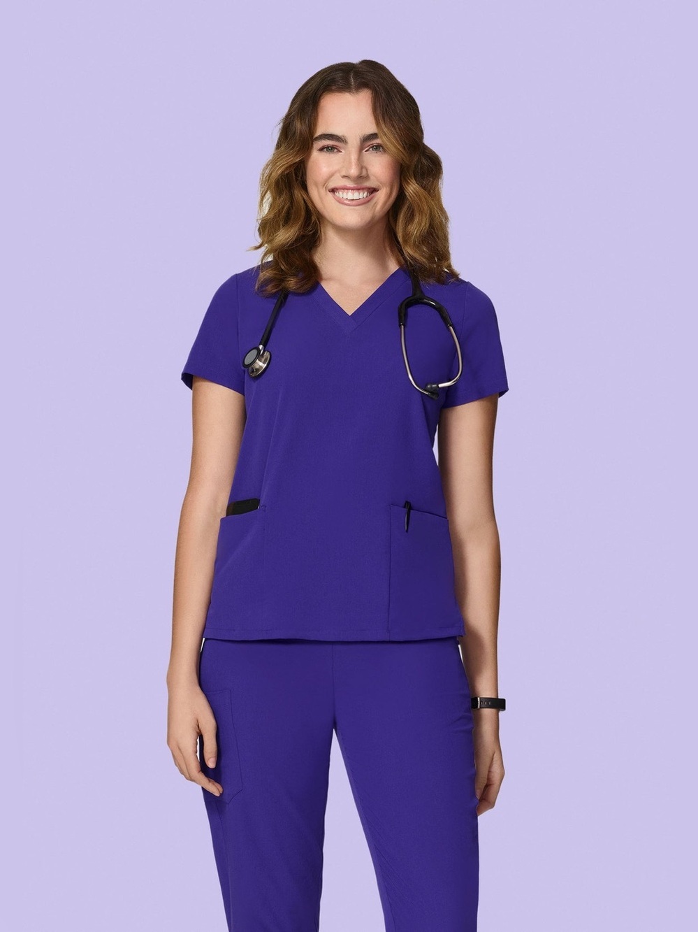Mandala Women’s 6 Pocket V-Neck Scrub Top in Heather Grape